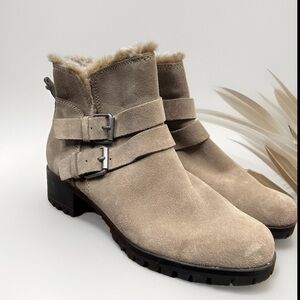 Treasure & Bond Taupe Pacey Suede Ankle Bootie Size 9M Faux Fur Lined